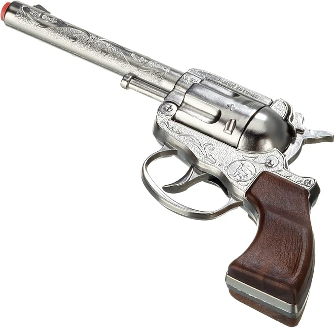Classic Gonher 100 Shot Cowboy Pistol Toy | Diecast metal cowboy style pretend gun with western detailing and wood effect plastic butt Ages 3+