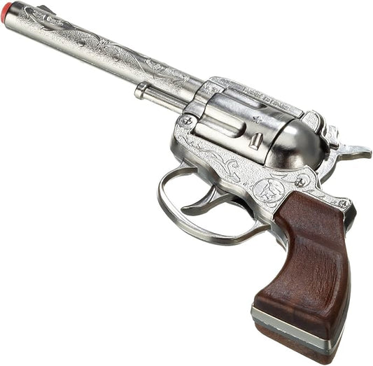Classic Gonher 100 Shot Cowboy Pistol Toy | Diecast metal cowboy style pretend gun with western detailing and wood effect plastic butt Ages 3+